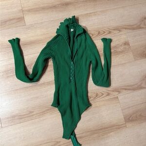 Free People Green Ribbed Bodysuit